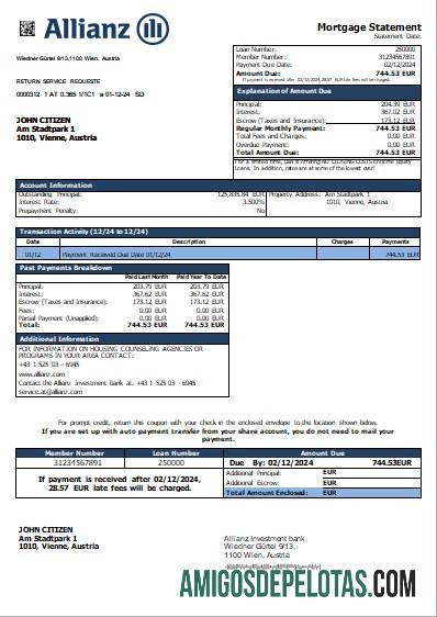 Declaração de hipoteca do Austria Allianz Investment Bank Scr exemplo real